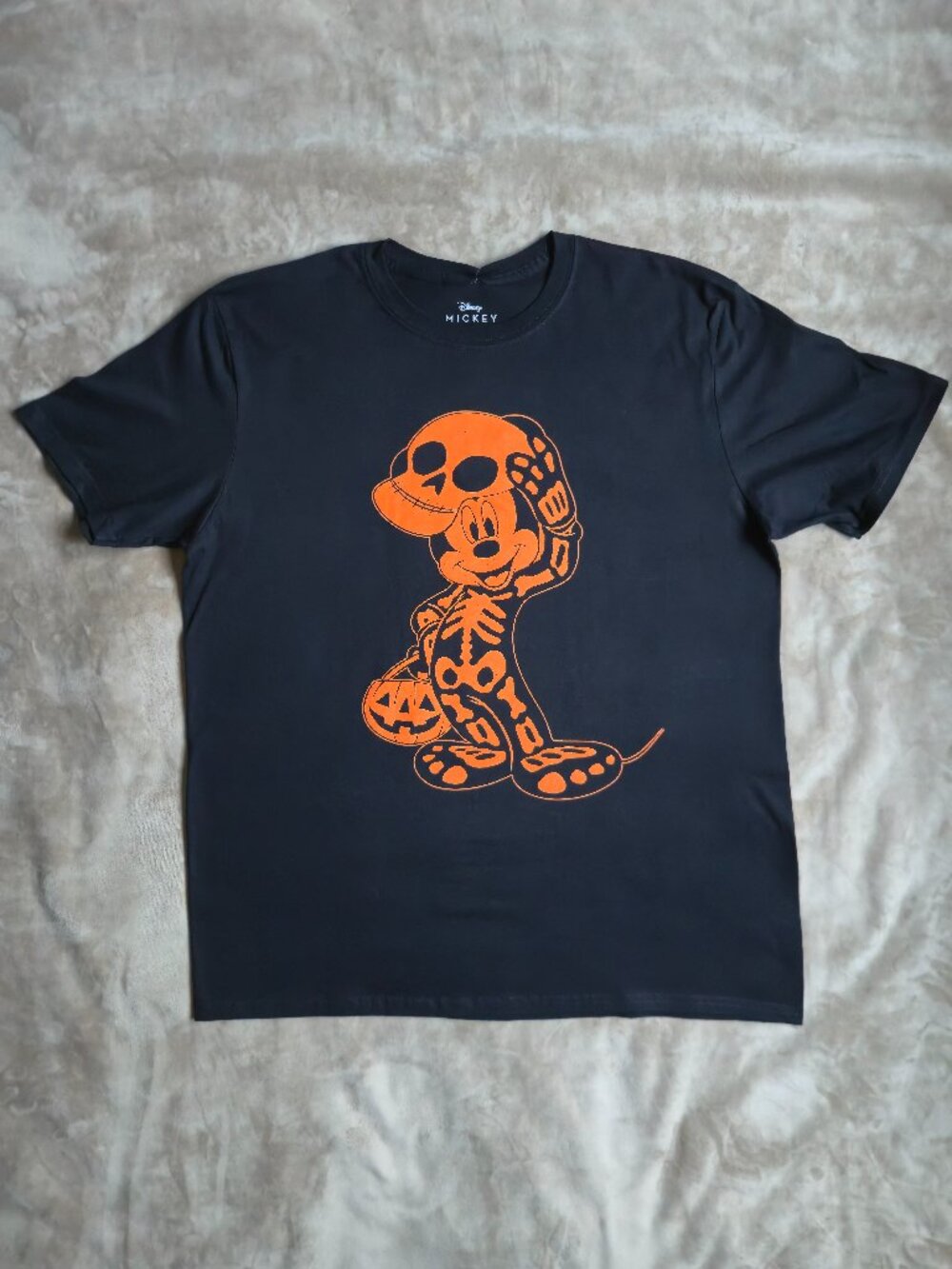 Disney Mickey Mouse Halloween Skeleton Graphic T-Shirt Black Orange Men's XL
